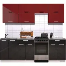 Готовая кухня Интерлиния Мила Gloss 50-23 (бордовый/черный глянец)
