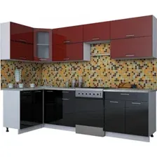 Готовая кухня Интерлиния Мила Gloss 60-12x28 (бордовый/черный глянец)