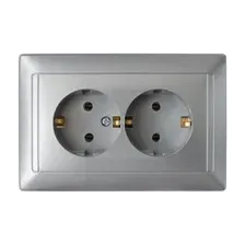 BYLECTRICA РС16-313сер Розетка 2-ая (скрытая, с/з) серебро, Стиль (штепсельная двухмест. с заземл. контактом)