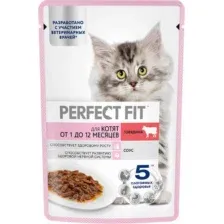 Влажный корм для кошек Perfect Fit для котят говядина в соусе (75г)
