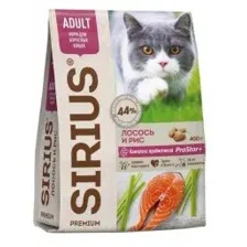 Корм SIRIUS для взрослых кошек, с лососеми рисом, 400 г