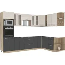 Готовая кухня Интерлиния Мила 1.88x3.0 правая без столешницы (вудлайн кремовый/антрацит)