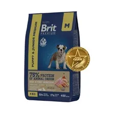 Сухой корм для щенков БРИТ Premium Puppy and Junior Medium курица 8 кг (5049141)
