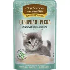 Влажный корм для кошек Деревенские лакомства Для котят Паштет Отборная треска (70г)