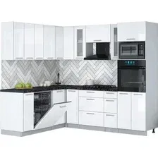 Готовая кухня Интерлиния Мила Gloss 1.896х2.38 (белый глянец/белый глянец/кастилло темный)