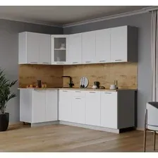 Готовая кухня Интерлиния Мила 12x22 (белый платинум/белый платинум глянец/дуб бунратти)