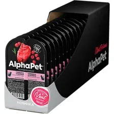Консервированный корм для кошек AlphaPet Superpremium с говядиной и малиной в соусе 15x80 г