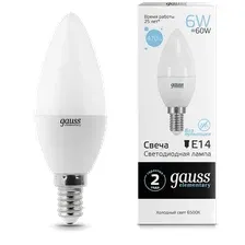 Лампа Gauss Elementary Свеча 6W 470lm 6500K Е14 LED / 33136