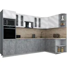 Готовая кухня Интерлиния Мила Gloss 1.68x3.0 правая (белый глянец/керамика/травертин серый)