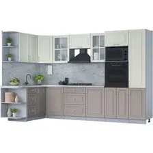 Готовая кухня Интерлиния Мила Шато 1.68x3.2 ВТ левая (белый/луна/серый каспий)