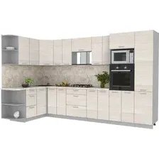 Готовая кухня Интерлиния Мила Лайт 1.68x3.4 левая (вудлайн кремовый/вудлайн кремовый/малага)
