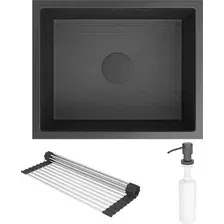 Мойка кухонная Roxen Uno 560210-54BS PVD под столешницу с ролл-матом и дозатором (графит текстурный)