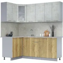 Готовая кухня Интерлиния Мила 12x20 (бетон лайт-дуб золотой-опал светлый)