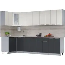 Готовая кухня Интерлиния Мила 12x30 (персидский жемчуг/антрацит/травертин серый)