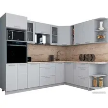 Готовая кухня Интерлиния Мила Gloss 1.88x2.6 правая (пепел софт/пепел софт/травертин серый)