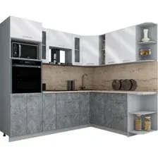 Готовая кухня Интерлиния Мила Gloss 1.88x2.4 правая (белый глянец/керамика/травертин серый)