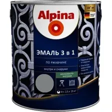 Эмаль Alpina По ржавчине 3 в 1 RAL9023 2.5 л (шелковисто-матовый серебристый)