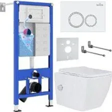 Унитаз подвесной Roxen Cube Bidet One Rimless 6 в 1 StounFix Dual Fresh 506235 (кнопка: белый глянец