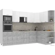 Готовая кухня Интерлиния Мила Лайт 1.68x3.0 правая (белый платинум/бетон/бискайская сосна)