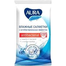 Влажные салфетки Aura Antibacterial (15 шт)
