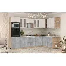 Готовая кухня Интерлиния Мила 1.88x3.0 правая (вудлайн кремовый/бетон/бискайская сосна)