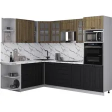 Готовая кухня Интерлиния Мила Деко 1.88x2.6 LV (черный/дуб вотан/белый гранит)
