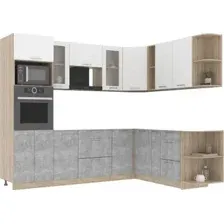 Готовая кухня Интерлиния Мила 1.88x2.6 правая без столешницы (белый платинум/бетон)