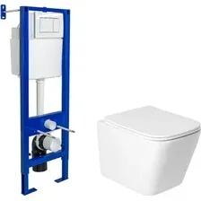 Унитаз подвесной Saniteco KW-9004WS + Berges АТОМ 410 040333 (с кнопкой)
