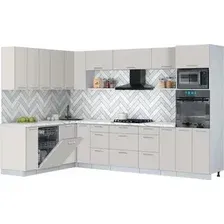 Готовая кухня Интерлиния Мила Gloss 1.896х3.18 (кашемир/кашемир/белый гранит)