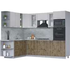 Готовая кухня Интерлиния Мила 1.88x2.6 левая (вудлайн кремовый/дуб веллингтон/серый каспий)