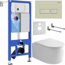 Унитаз подвесной Roxen Royal Matt в комплекте с инсталляцией StounFix Dual Fresh 6 в 1 968222 (кнопка: пастель бежевый)