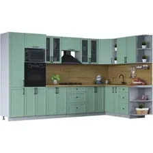 Готовая кухня Интерлиния Тренд 1.88x3.4 ВТ правая (мята/мята/дуб бунратти)