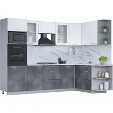 Готовая кухня Интерлиния Мила 1.68x2.8 правая (белый платинум/бетон портленд/белый гранит)