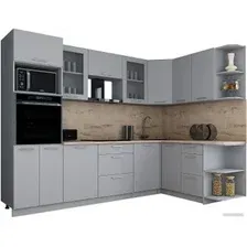 Готовая кухня Интерлиния Мила Gloss 1.68x2.8 правая (пепел софт/пепел софт/травертин серый)