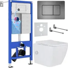 Унитаз подвесной Roxen Cube Bidet One Rimless 6 в 1 StounFix Dual Fresh 623444 (оружейная сталь/мета