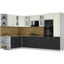 Готовая кухня Интерлиния Мила Шато 1.88x3.2 ВТ LV (белый/черный/дуб бунратти)