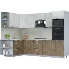 Готовая кухня Интерлиния Мила Лайт 1.68x2.8 левая (бетон лайт/дуб веллингтон/опал светлый)