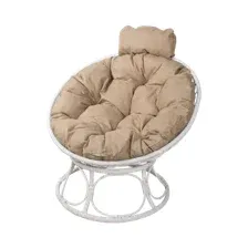 Кресло садовое M-Group Папасан Home мини / 12870101 (белый ротанг/лен подушка)