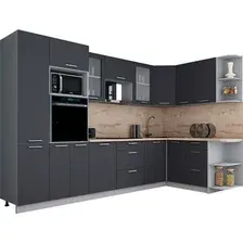 Готовая кухня Интерлиния Мила Gloss 1.68x3.2 правая (графит софт/графит софт/травертин серый)