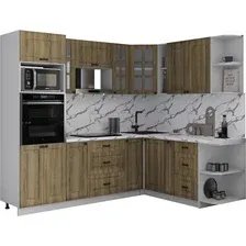 Готовая кухня Интерлиния Мила Деко 1.88x2.4 PR (дуб вотан/дуб вотан/белый гранит)