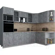 Готовая кухня Интерлиния Мила Gloss 1.68x2.8 правая (керамикак/керамика/травертин серый)