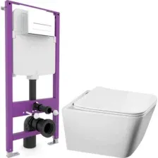Унитаз подвесной с инсталляцией Saniteco Tornado KW-9004WT + Triton Pro EVO815N (с кнопкой белый, матовый)