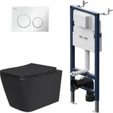 Унитаз подвесной Lauter Magdeburg 21103EC + I012709 + PrimeFit L I090101 (черный матовый с кнопкой смыва белый глянцевый)