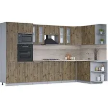 Готовая кухня Интерлиния Мила 1.68x3.4 правая (дуб веллингтон/дуб веллингтон/травертин серый)
