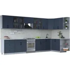 Готовая кухня Интерлиния Тренд 1.7x3.8 правая (индиго/индиго/опал светлый)