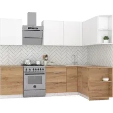 Готовая кухня Интермебель Микс Топ-13 2.1x1.5м правая (белый премиум/дуб крафт золотой/венато)