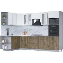 Готовая кухня Интерлиния Мила 1.68x3.0 левая (белый платинум/дуб веллингтон/белый гранит)