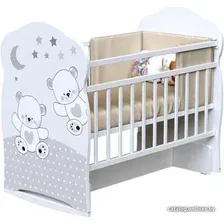 Классическая детская кроватка VDK Funny Bears колесо-качалка с маятником (белый)