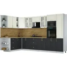 Готовая кухня Интерлиния Мила Шато 1.88x3.4 ВТ LV (белый/черный/дуб бунратти)