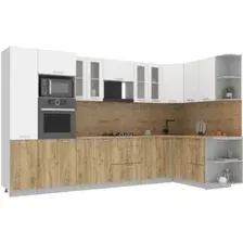 Готовая кухня Интерлиния Мила 1.68x3.4 правая (белый платинум/дуб золотой/дуб бунратти)